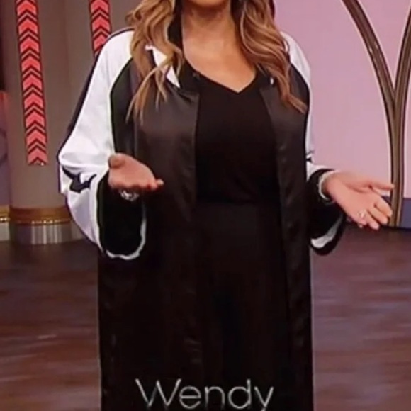 NWT Wendy Williams Black White Long Cardigan Kimono Sleeve Bomber Style … - Picture 2 of 6